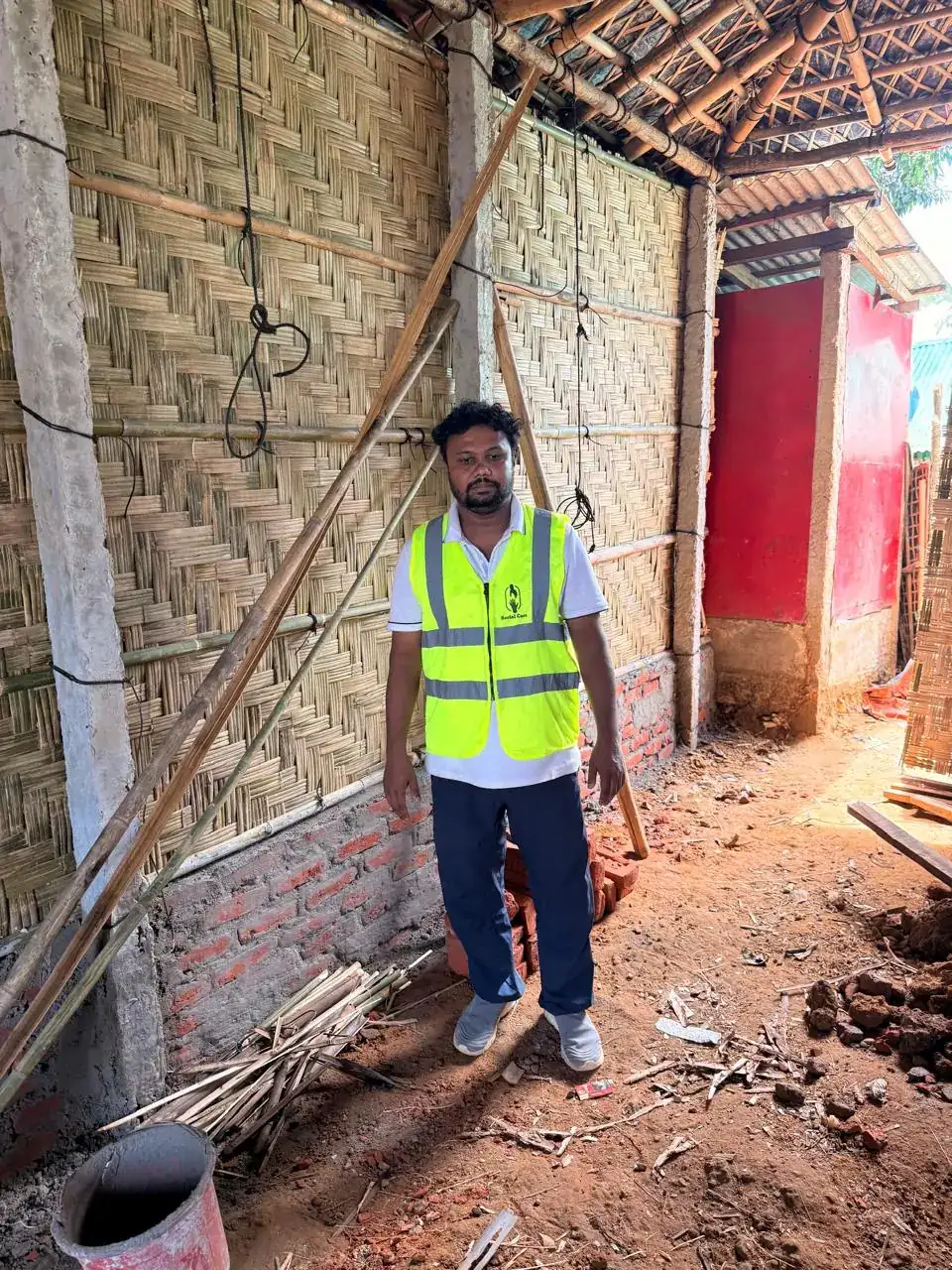 Social Care team member at a shelter construction site